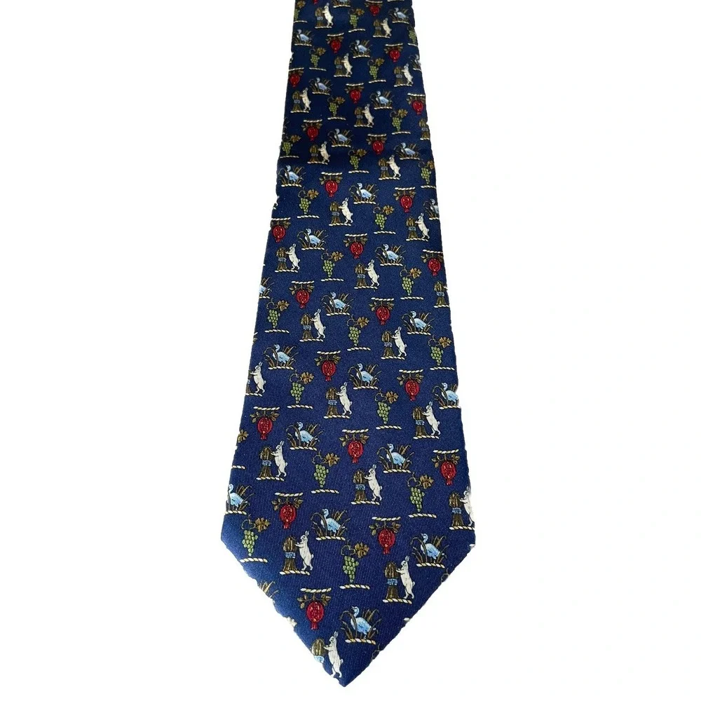 New Salvatore Ferragamo Silk Necktie Rabbit Fall Leaves Grapes 3.75